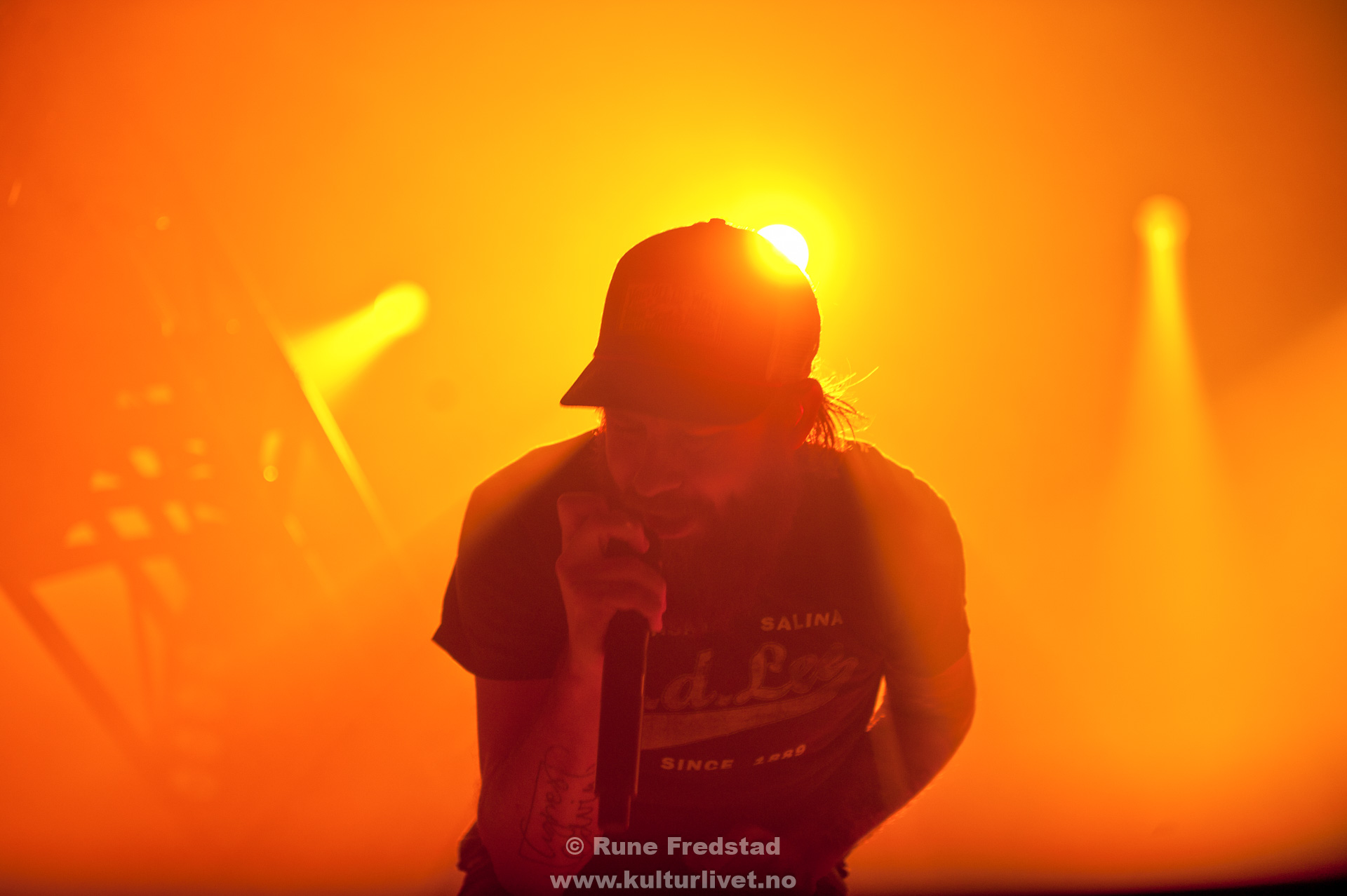 in flames